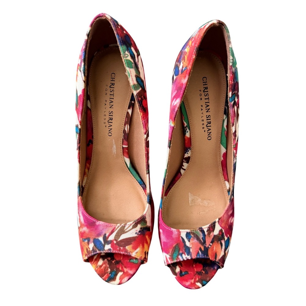 Christian Siriano for Payless Floral Peep Toe Multicolor Stiletto Heels 8.5
